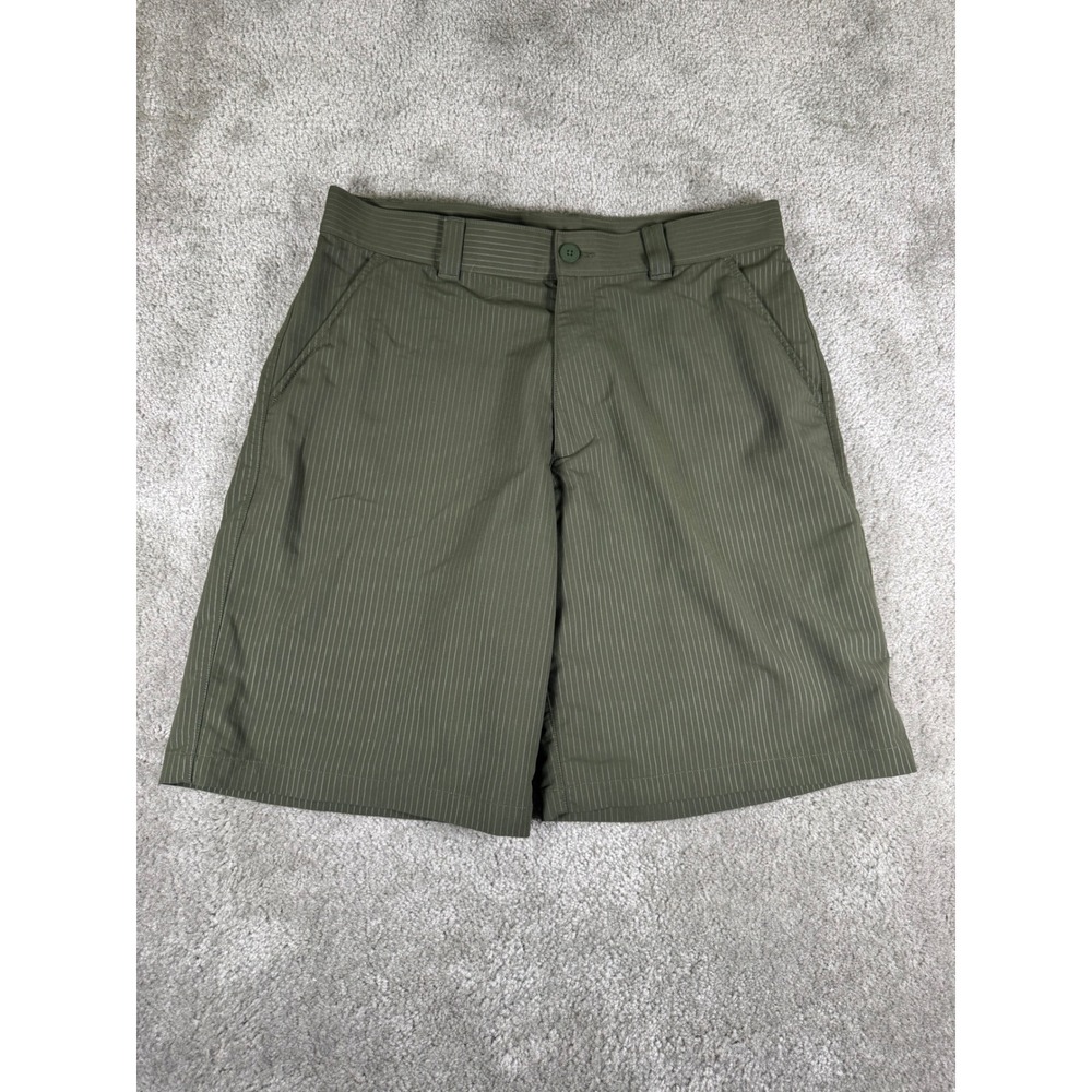 Under Armour Mens Golf Shorts 34 Olive Green Pinstripe Performance Flat Front
